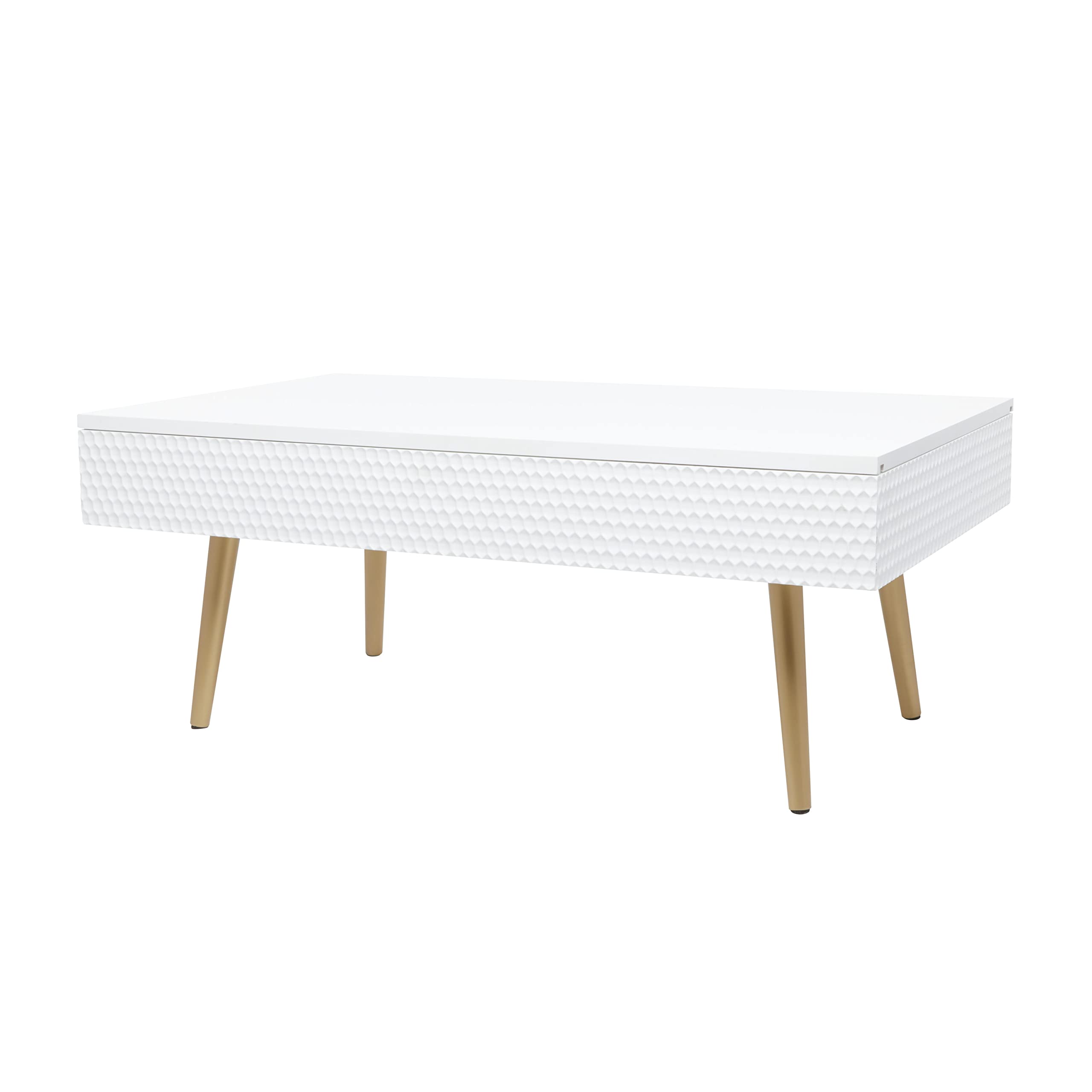 Deco 79 White Wood Coffee Table with Storage & Gold Legs for Living Room