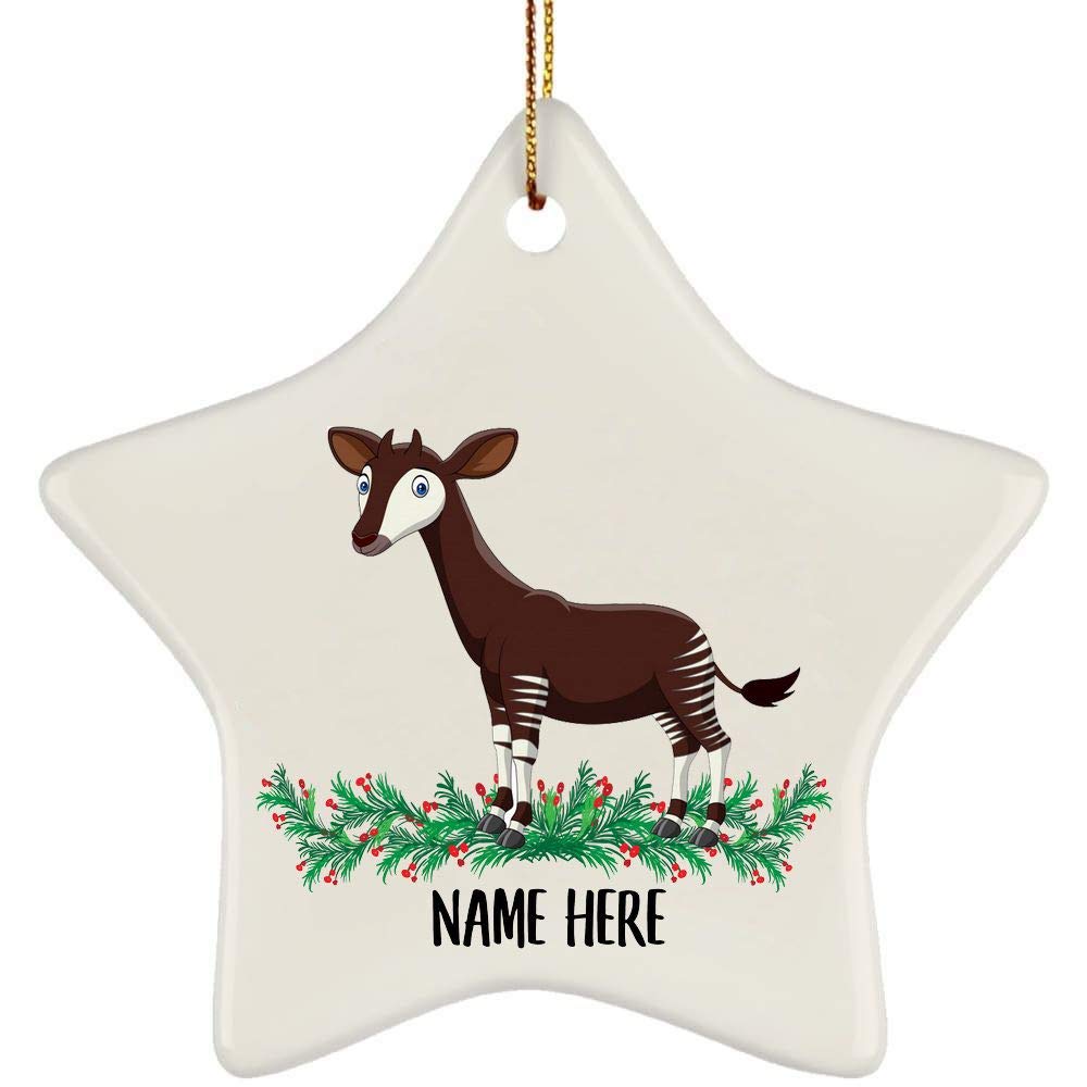 Personalized Okapi Name Ornament - Custom Ceramic Star Gift for Animal Lovers - Christmas Tree Decor 2024 - Perfect for Holiday Decorations & Unique Gifts