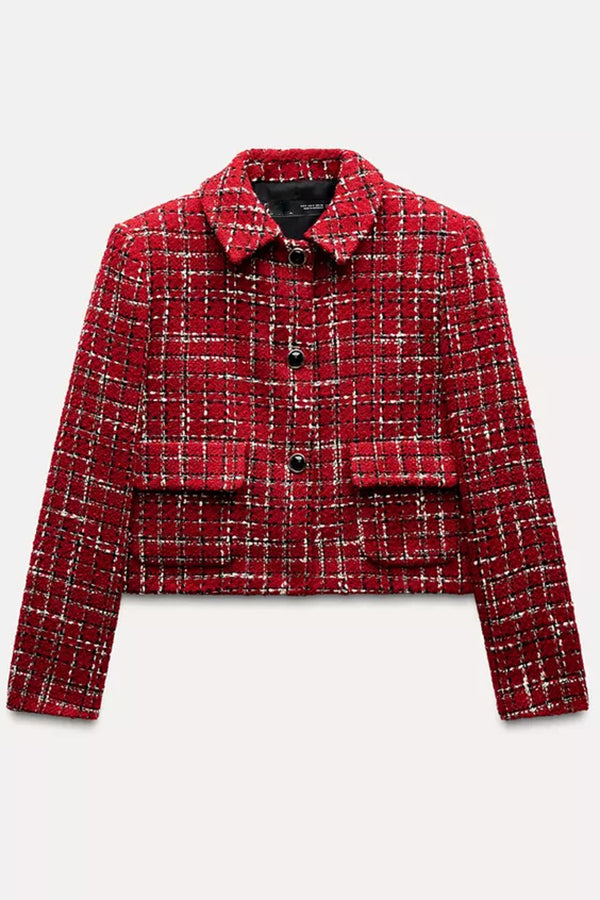 Stylish Tweed Plaid Textured Long Sleeve Casual Pocket Jacket for Men & Women - Perfect for Office, Dating & Fall Outfits