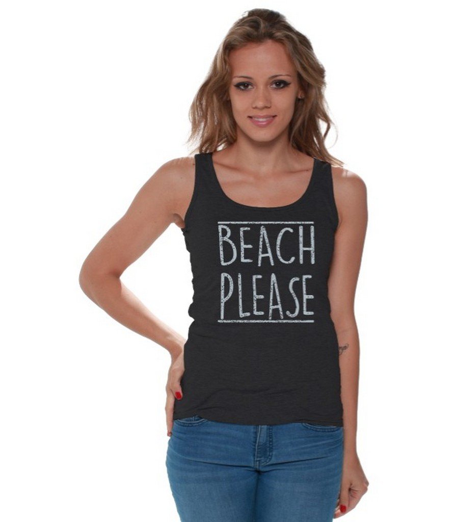 Awkwardstyles Women's Beach Please Tank Top - Gray Sporty Workout Shirt for Yoga, Running & Summer Outfits | Cute Casual Graphic Tee with Bookmark Gift