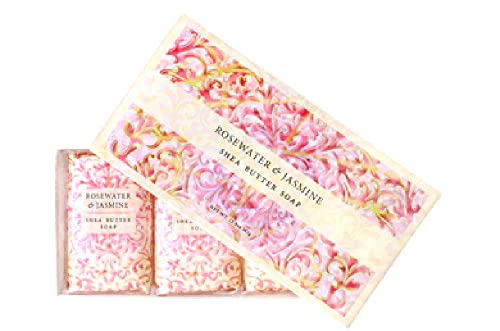 Greenwich Bay Trading Co. Natural Shea Butter Soap Bar - 12.9 oz, Rosewater & Jasmine Scented, 3-Pack for Moisturizing Dry Skin & Aromatherapy | Perfect for Shower, Bath & Gift Sets