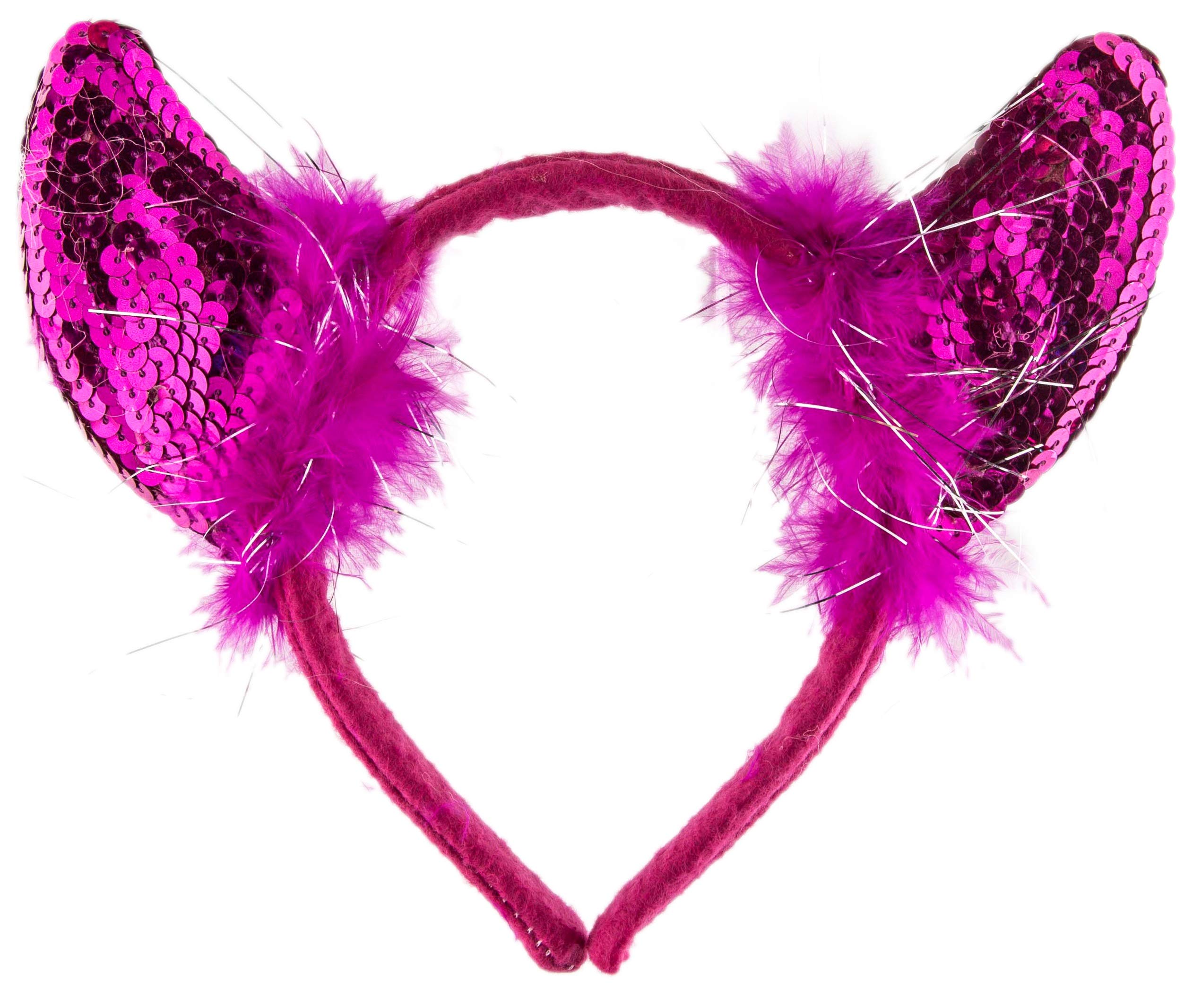 Halloween Black & Pink Sequins Demon Furry Costume Headband - Fashionable Party Accessory for Women & Girls | Perfect for Halloween, Cosplay, and Themed Events