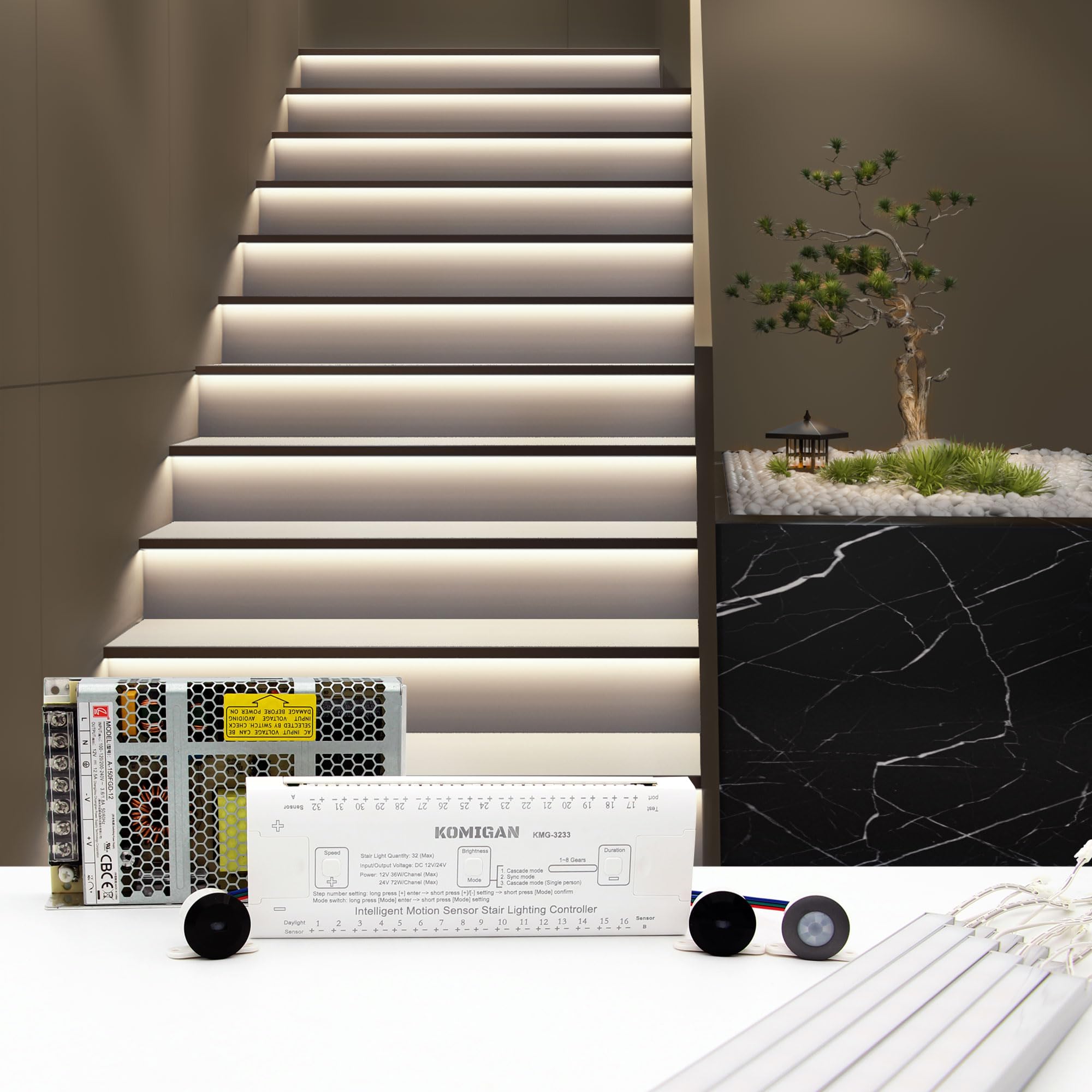Motion-Activated Cascading LED Stair Lighting Kit KMG-3233 - 23.6