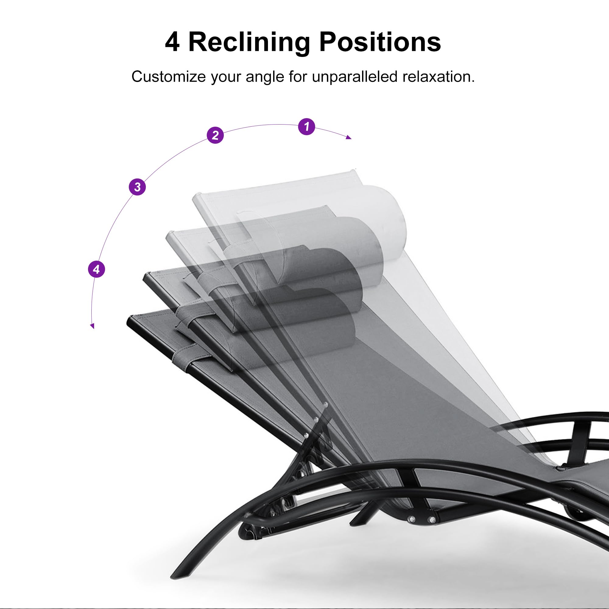 PURPLE LEAF 3-Piece Outdoor Chaise Lounge Set - All-Weather Patio, Pool & Beach Sunbathing Chairs with Side Table - Perfect for Backyard, Garden & Tanning - Grey