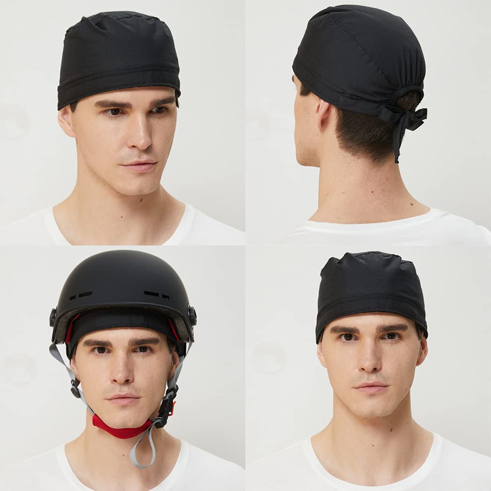 Super Absorbent Skull Caps with Built-in Sweatband - Moisture Wicking Bandana Headwear for Men & Women - 4 Pack Sweatproof Dew Rags for Sports, Workouts, Cycling & Outdoor Activities