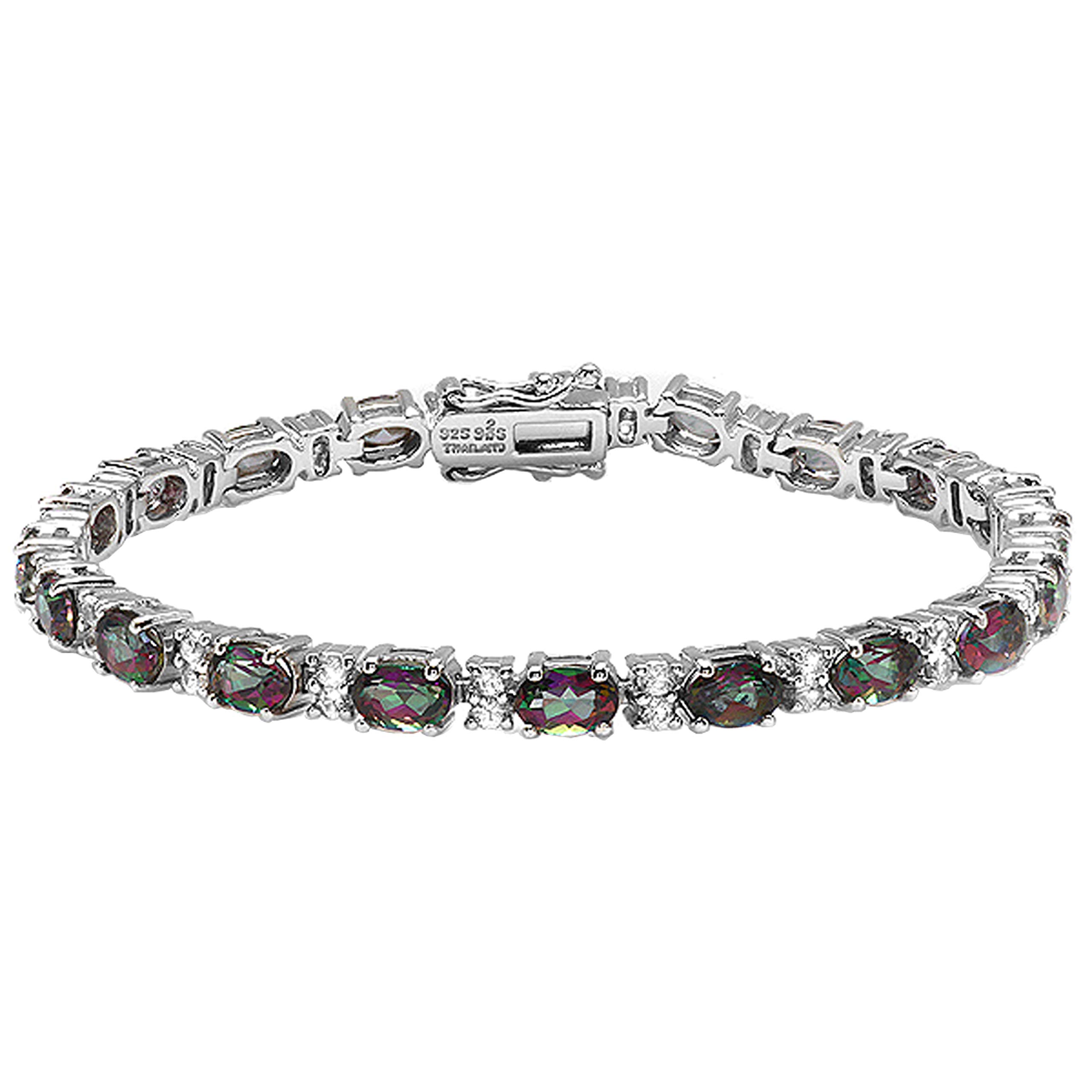 Dazzlingrock 6X4mm Oval Gemstone & Round White Topaz/Sapphire Sterling Silver Tennis Bracelet for Women - Perfect for Weddings, Parties & Everyday Elegance