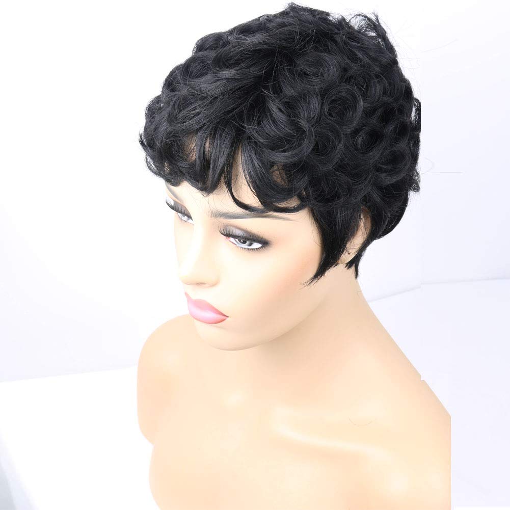 VCK Short Curly Human Hair Wigs for Black Women - Pixie Cut Glueless Machine Made Wigs | Natural Look for Daily Wear, Parties & Special Occasions