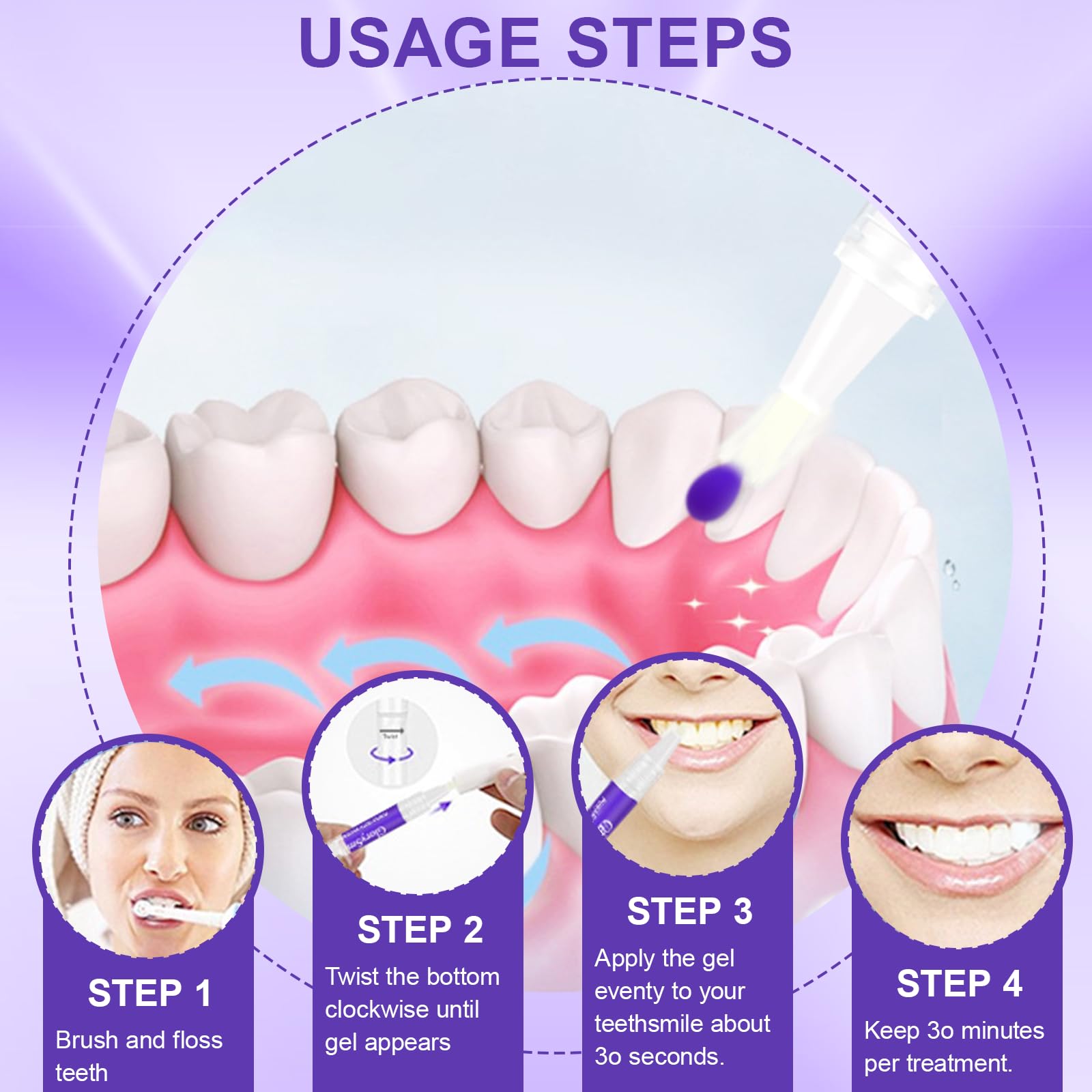 Landrain 4-Pack Teeth Whitening Pen Set - Purple Teeth Whitening & Stain Removal for Instant Brightening - Perfect for Travel, Home Use & Special Occasions