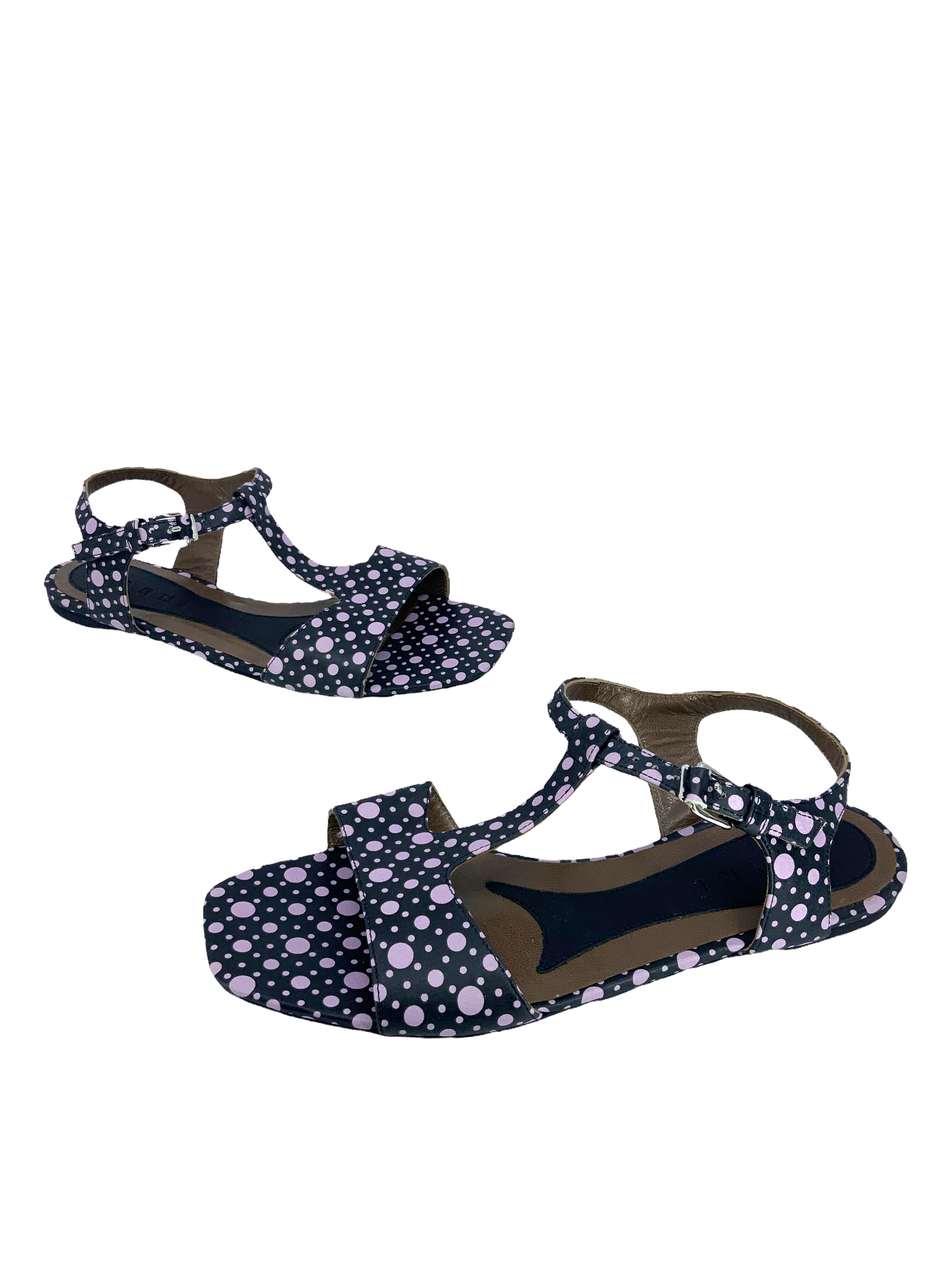 MARNI Women's Polka Dot T-Strap Flat Sandals Size 8.5 | Comfortable Summer Casual Shoes for Beach, Vacation & Daily Wear