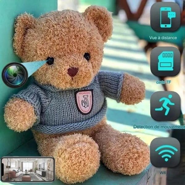 HD 1080P WiFi Hidden Spy Camera Teddy Bear with Night Vision & Motion Detection - Perfect for Home Security, Baby Monitoring & Nanny Cam