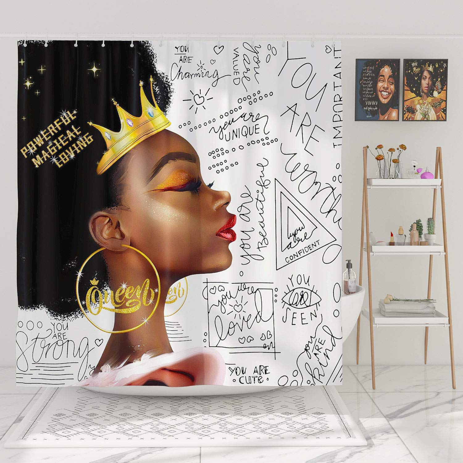 DESIHOM Black Girl Shower Curtain - African American Art Bathroom Decor with Motivational Queen Design, 72x72 Inch Polyester for Women's Bathroom - Perfect for Black History Month, Home Spa, and Cultural Themed Bathrooms