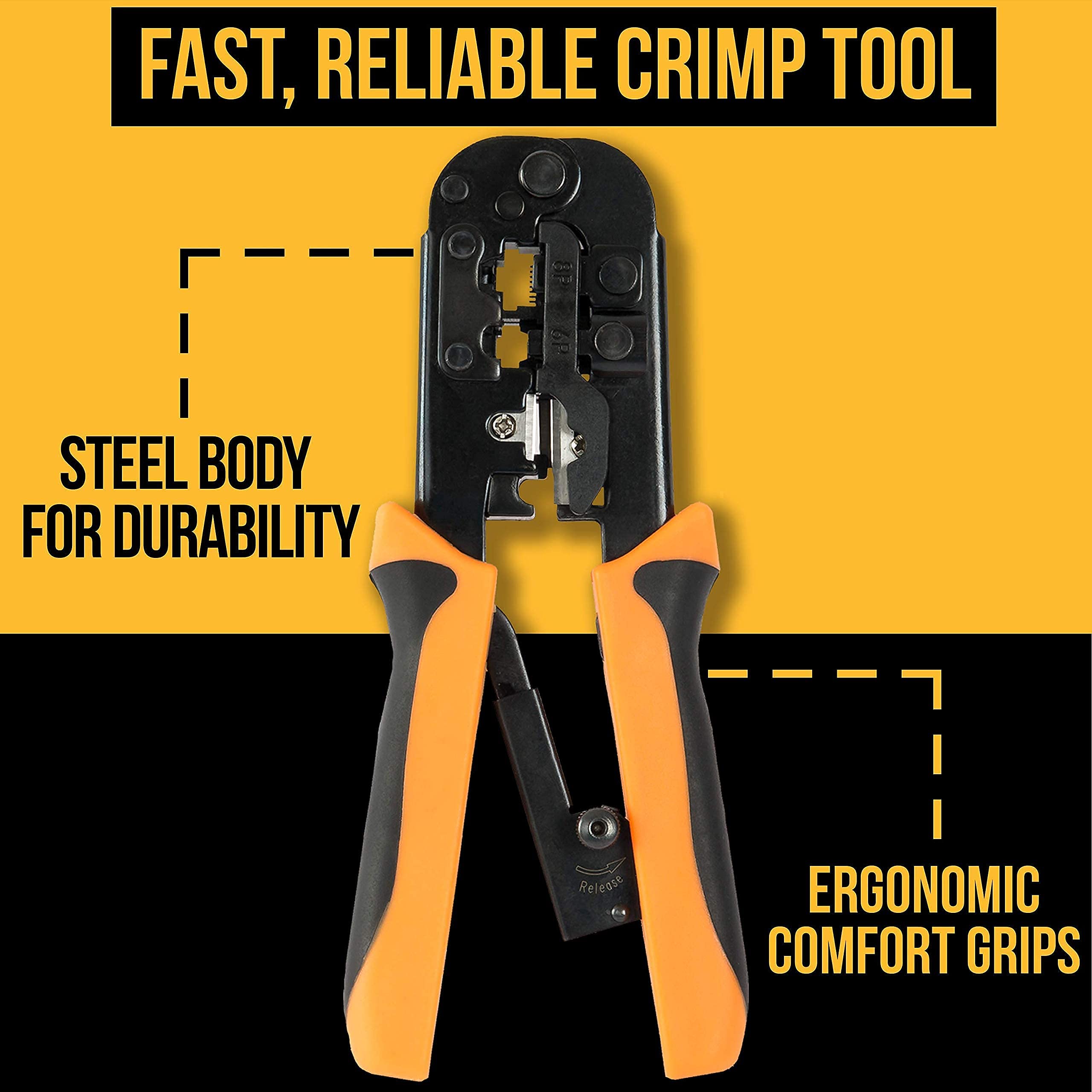15 in 1 Network Repair Tool Kit with Crimping Tool, LAN/Ethernet/Cat5/Cat6 Cable Tester, Wire Stripper & 10 Pack CAT6 UTP Booted Cables - Professional Electronic Tool Set for Network Installation & Maintenance | Perfect for IT Technicians, Electricians & DIY Home Networking Projects