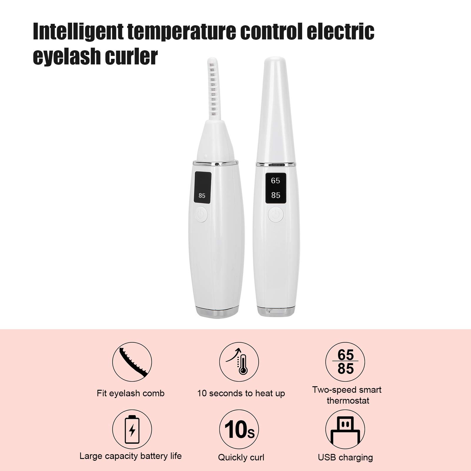 EXCLUZO Mini Electric Heated Eyelash Curler - Portable USB Rechargeable Lash Curling Tool for Home & Travel (White) - Perfect for Daily Makeup & Professional Salon Use