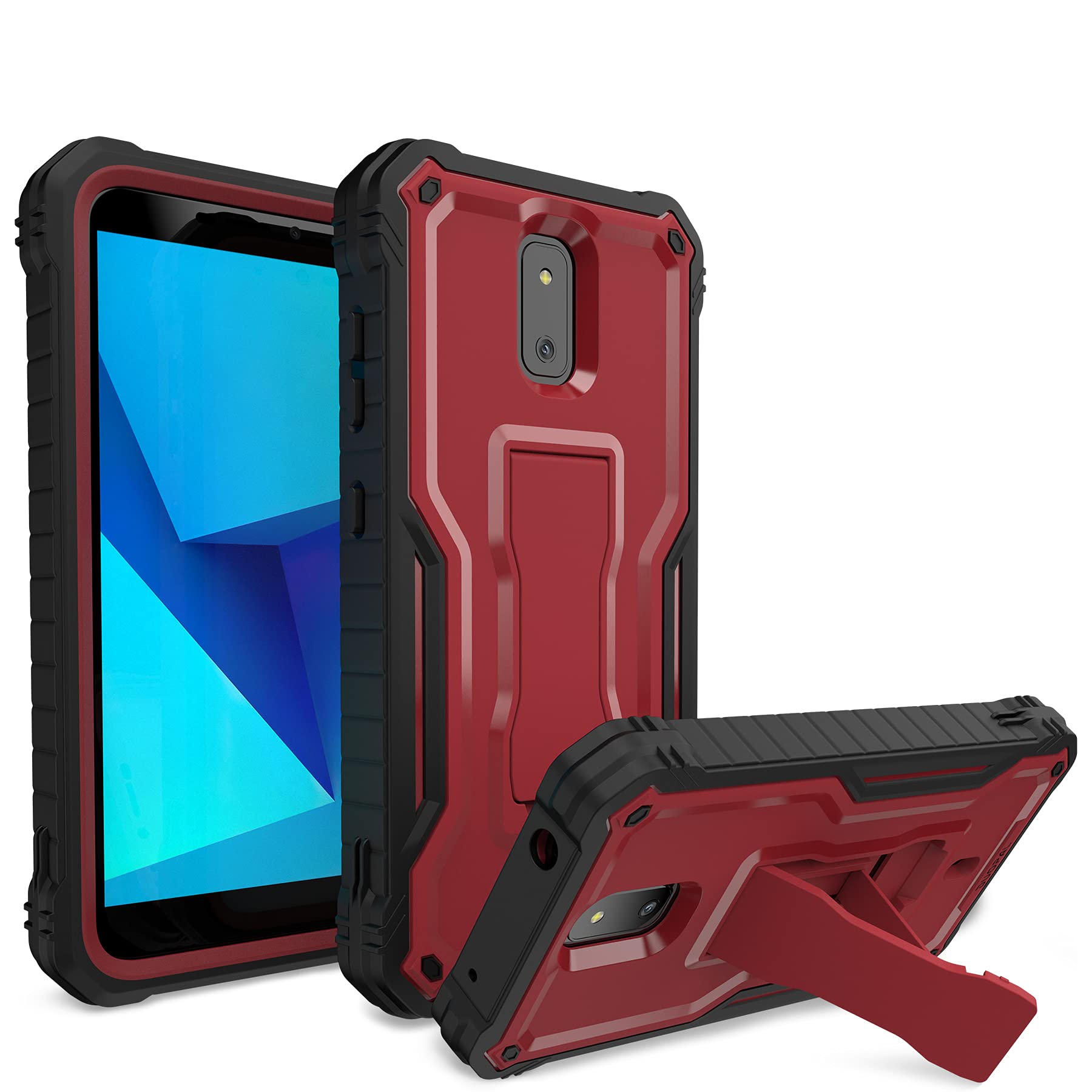 DUOPAL Military Grade Shockproof Case for AT&T Calypso 2 Phone - Cricket Debut Compatible, Built-in Kickstand Protective Cover (Red) | Perfect for Outdoor Sports, Travel & Daily Use
