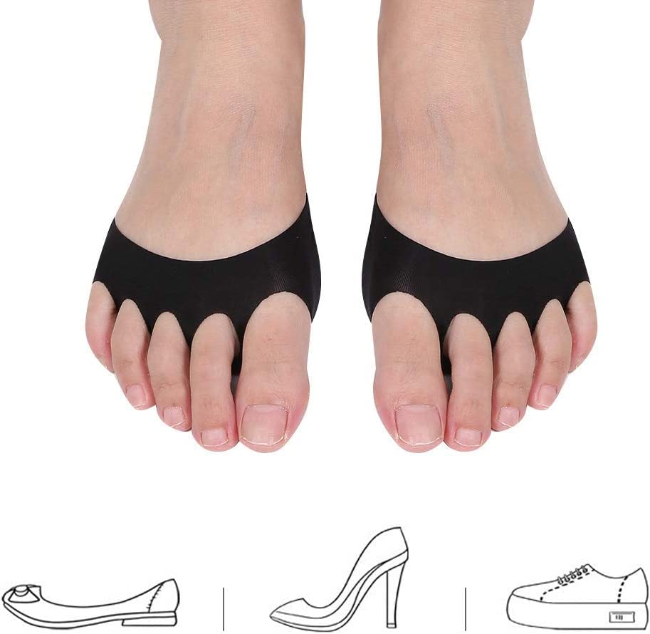 Luxula 5-Toe Anti-Sleep Pain Relief Socks - Breathable Forefoot Cushion Pads for Foot Pain Care - Invisible Comfort for Shoes (2 Pairs, Black) - Perfect for Office Work, Travel & Diabetic Foot Comfort