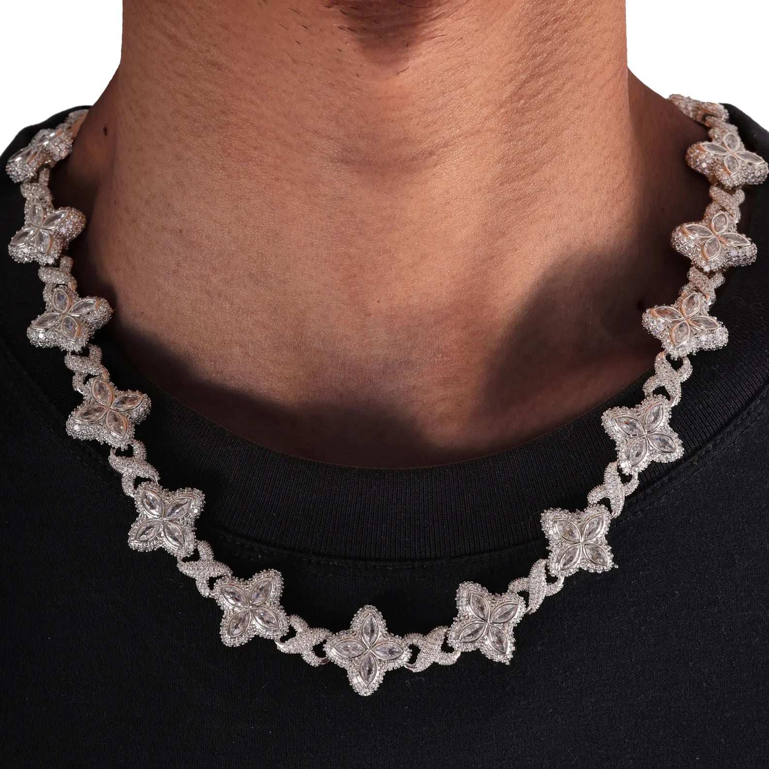 22 Flower VVS Moissanite Iced Out Cuban Link Chain Necklace for Women - Luxury Hip Hop Jewelry Gift for Birthday, Anniversary & Valentine's Day