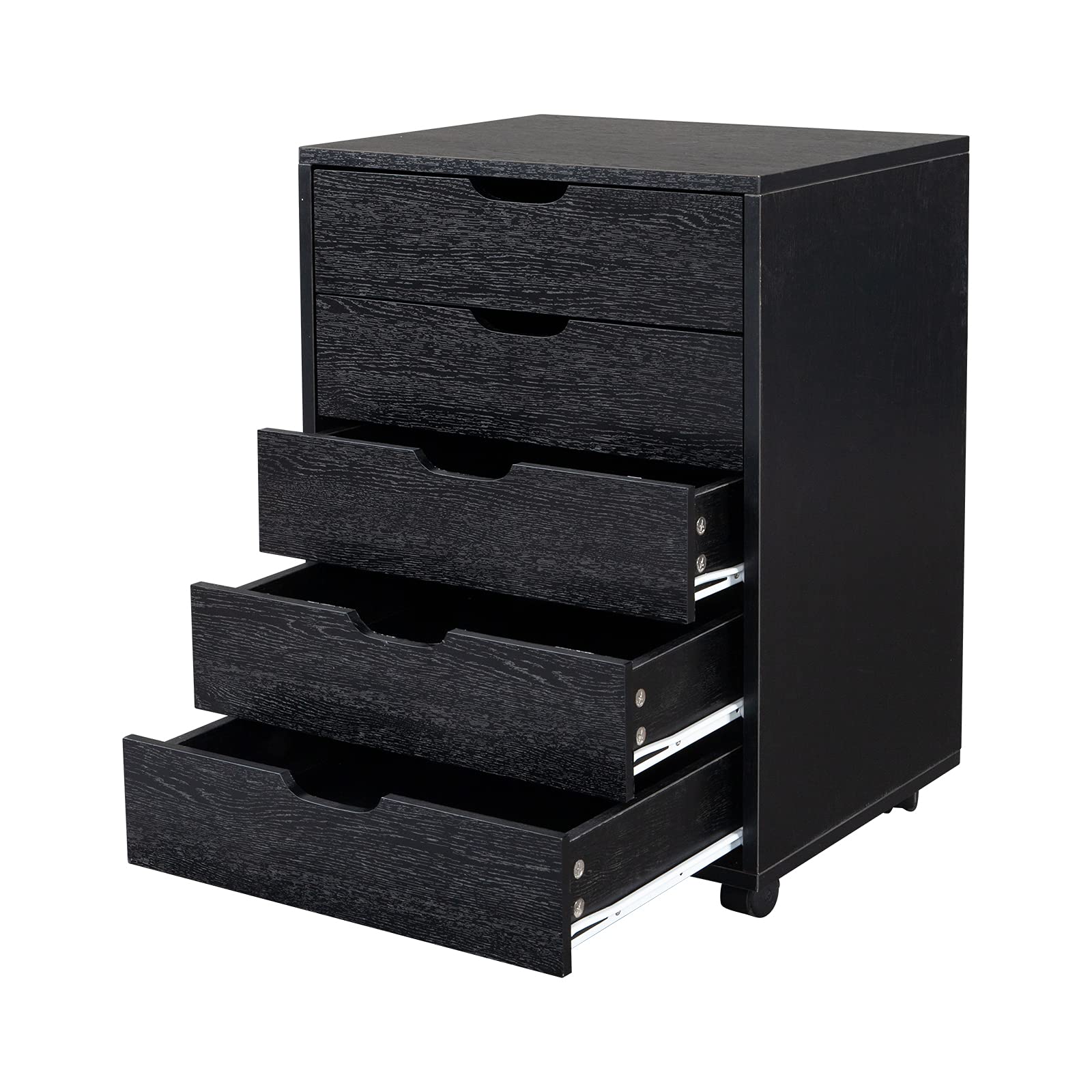 5-Drawer Wooden Lateral File Cabinet with Wheels - Mobile Office & Home Storage Solution for Documents, Files & Supplies - Perfect for Home Office, Study Room & Workspace (Ships from USA)