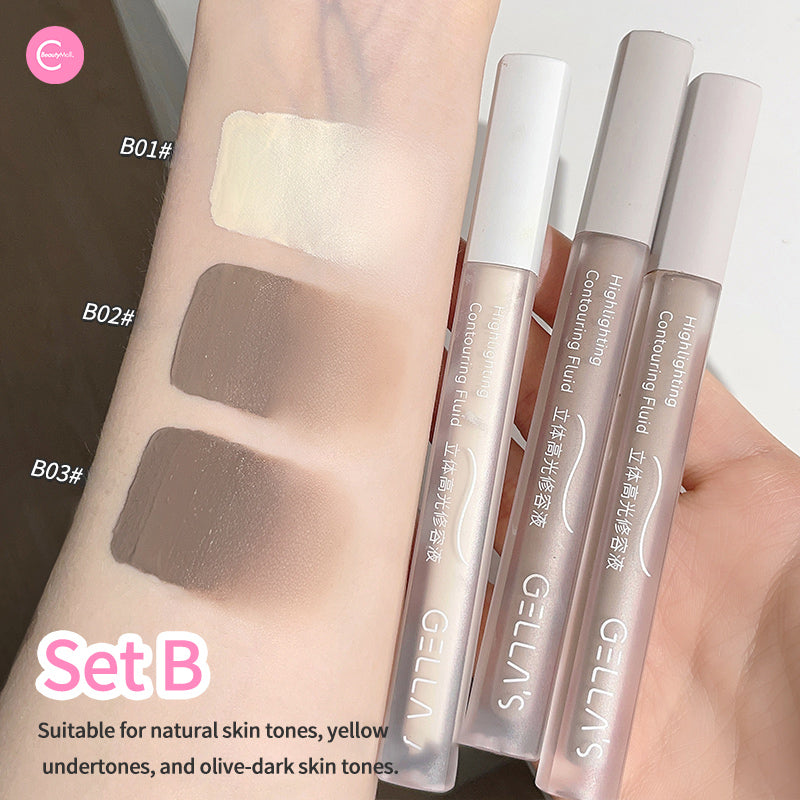 GELLA'S Liquid Contour & Matte Highlighter Trio Kit - Professional Face Contouring Makeup Set for Cheeks, Nose & Jawline - Perfect for Everyday Glam & Photo Shoots