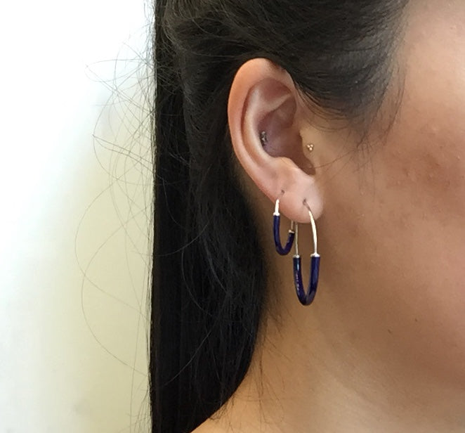 Serendipity Medium Hoop Earrings - Sterling Silver with Blue Enamel - Elegant Dangle Earrings for Women, Perfect for Parties, Weddings & Everyday Wear