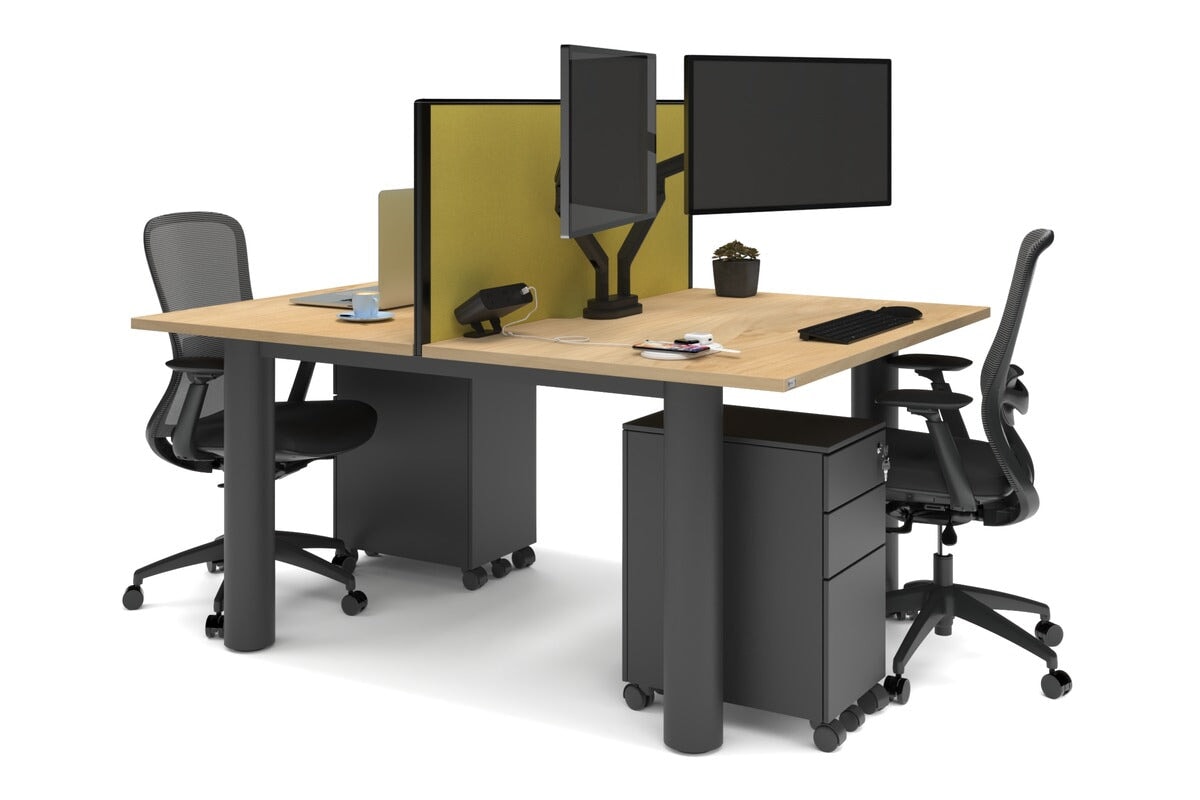 Quadro Cylinder Leg 2-Person Office Workstation Desk [1200L x 800W with Cable Management] - Perfect for Collaborative Workspaces & Modern Home Offices