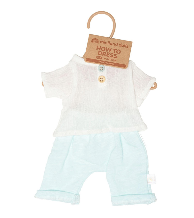 Miniland 38cm Doll Outfit - Stylish Shirt & Blue Trousers for Fashion Play, Pretend Dress Up & Collectible Display