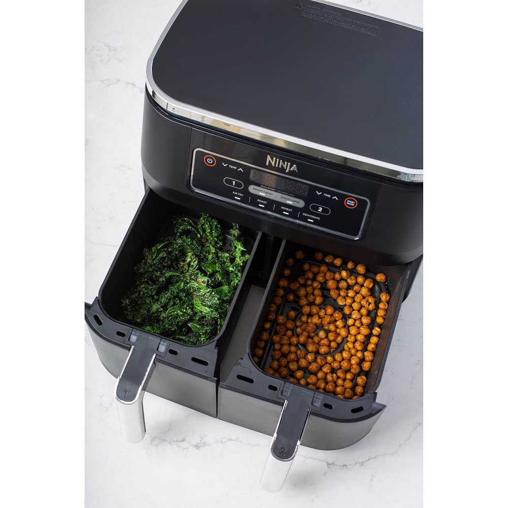 Ninja DZ100 Foodi 4-in-1 8-Quart 2-Basket Air Fryer with DualZone Technology - Certified Renewed (Black) | Perfect for Family Meals, Healthy Cooking & Quick Weeknight Dinners