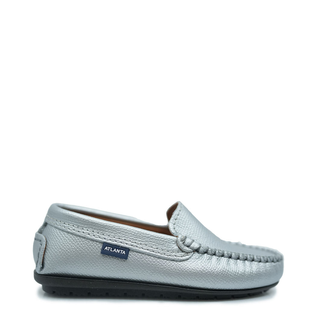 Men's Atlanta Moccasin Silver Pebbled Leather Loafers - Comfortable Slip-On Dress Shoes for Business Casual & Office Wear