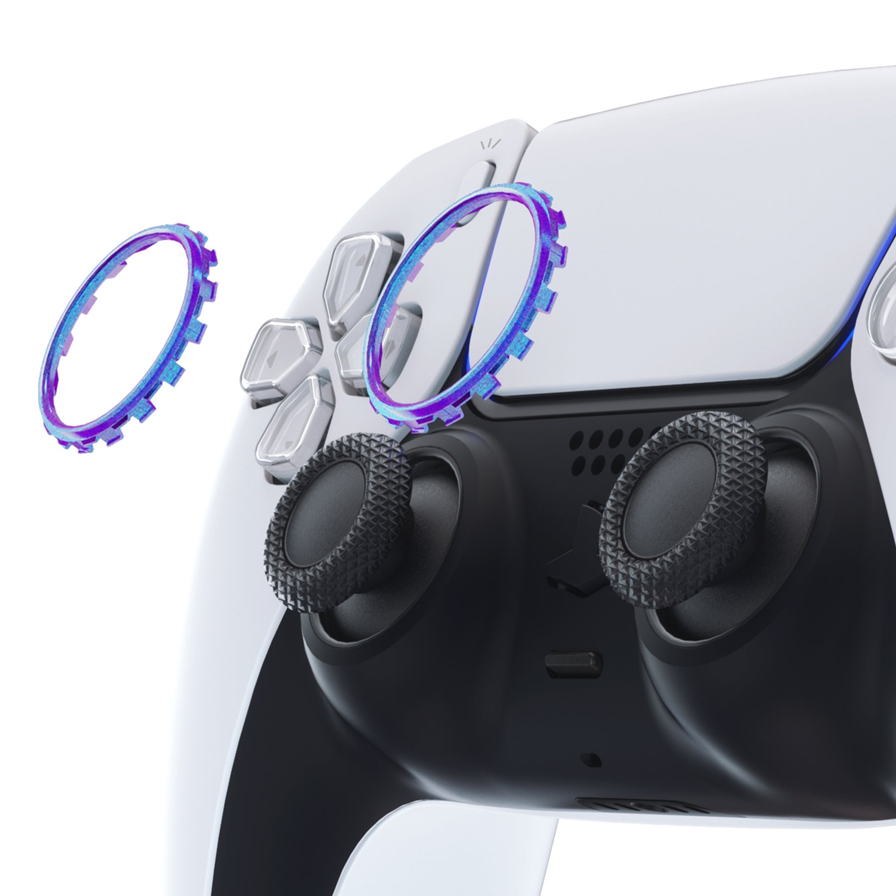 eXtremeRate Custom Replacement Accent Rings for PS5 Controller - Chameleon Purple Blue Glossy | Upgrade Your Gaming Setup with Stylish PS5 Accessories for Enhanced Gameplay Experience
