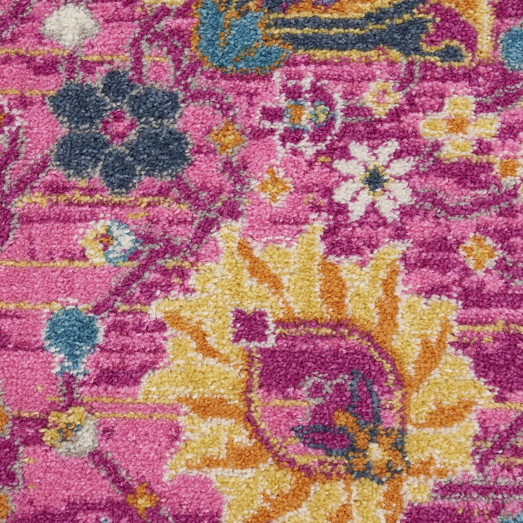 HomeRoots 100% Polypropylene 5-Foot Round Fuchsia & Orange Distressed Area Rug - Soft Boho Chic Floor Mat for Living Room, Bedroom & Dorm Decor