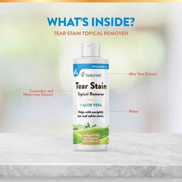 NaturVet Aloe Vera Tear Stain Remover for Dogs & Cats - Gentle Eye Cleaning Solution for Pet Grooming & Daily Care