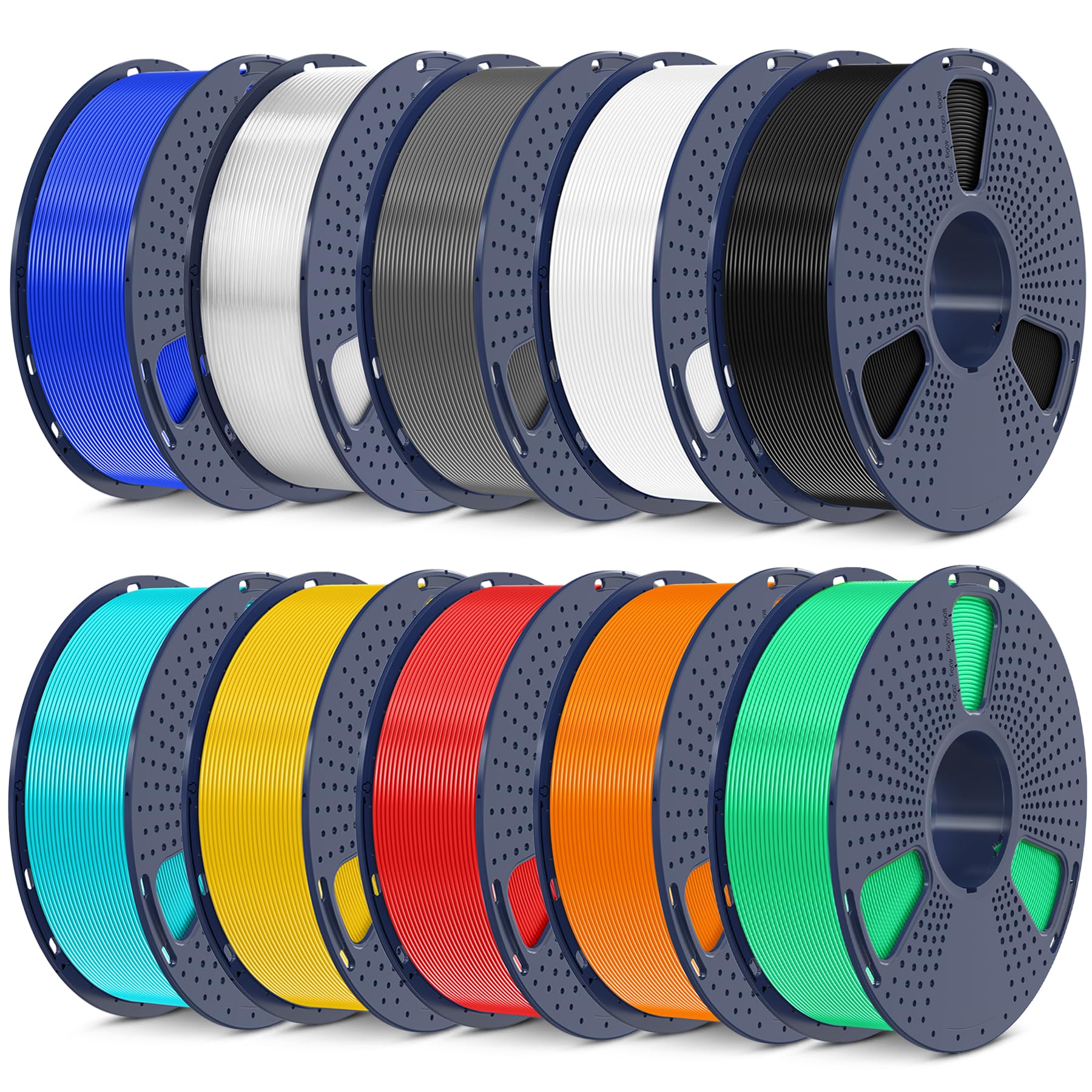 SUNLU PLA Filament Bundle 1.75mm - 10 Colors (Black, White, Grey, Transparent, Blue, Green, Orange, Red, Yellow, Cyan) - 1kg Spool x10 - High Precision 3D Printing Filament with +/- 0.02mm Accuracy - Perfect for DIY Projects, Home Decor, and Prototyping