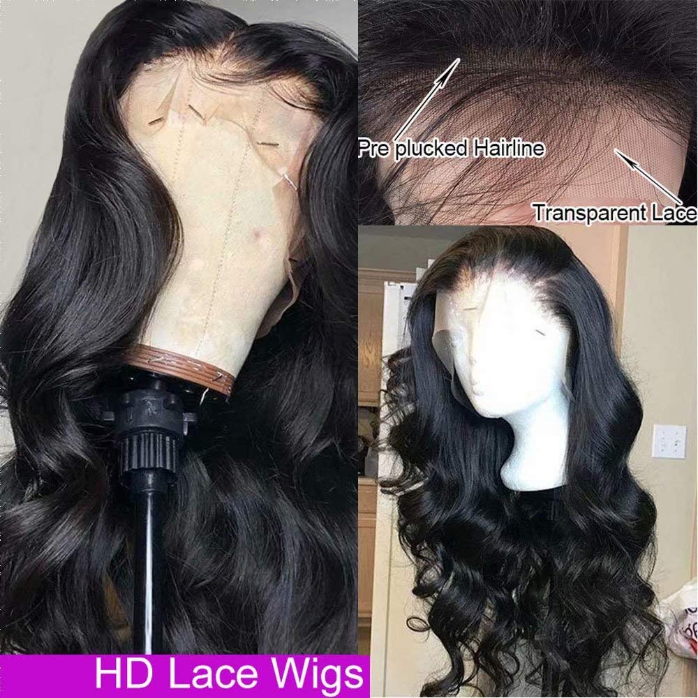 QUINLUX HAIR HD Invisible Body Wave 360 Lace Front Human Hair Wig - Pre Plucked Bleached Knots Brazilian Remy Hair - 16 Inch Long Wavy Glueless Full Lace Wig 150% Density for Women - Perfect for Daily Wear, Parties & Special Occasions