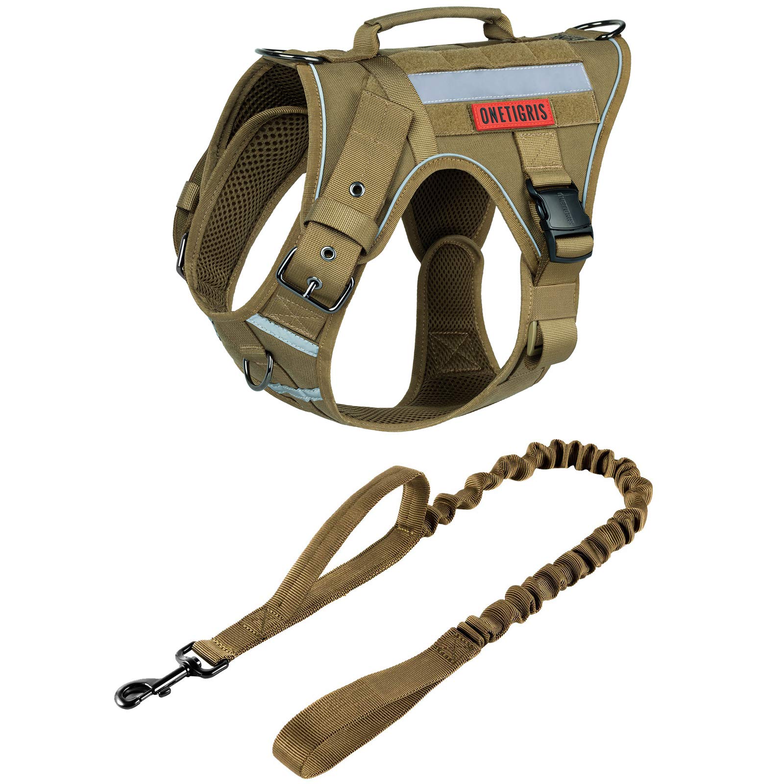 Tactical Dog Harness & Leash Set - No Pull Reflective Heavy Duty Dog Vest with Handle for Medium Dogs (Coyote Brown) - Perfect for Night Walks, Hiking & Outdoor Adventures