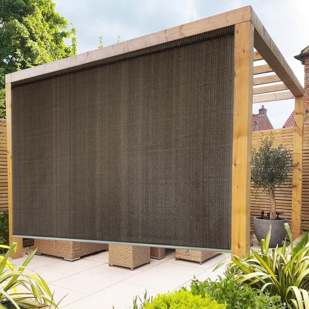 MEANCHEN Outdoor Roller Shade - 7.5'x8' Exterior Sun Shade for Patio, Yard, Deck, Porch, Balcony & Backyard - UV Protection & Privacy Screen - Coffee Color - Perfect for Outdoor Relaxation & Sun Protection