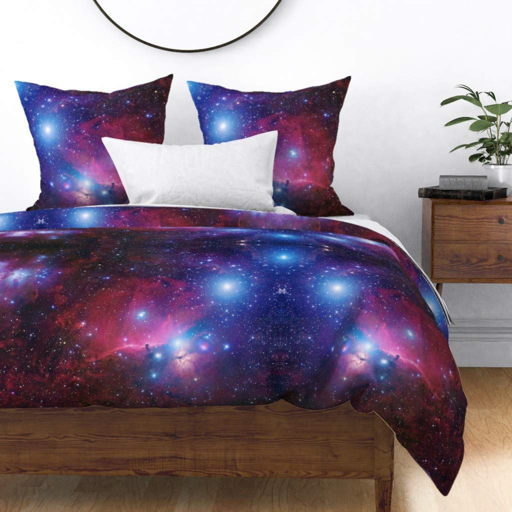 Custom Galaxy Print Cotton Sateen Duvet Cover Full/Queen Size - Purple Celestial Nebula Stars Space Design | Luxury Bedding for Modern & Bohemian Bedrooms
