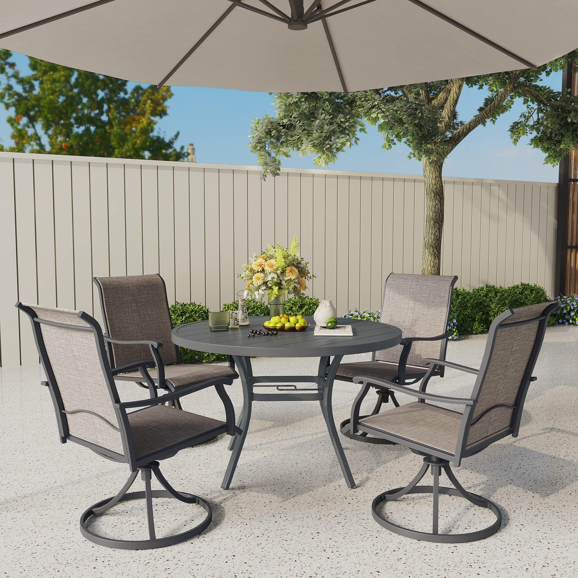 VICLLAX 41.7 Inch Round Outdoor Dining Table for 4 People - Weather-Resistant Metal Patio Table with 1.57 Inch Umbrella Hole - Perfect for Garden, Backyard, Porch, and Poolside Entertaining (Dark Grey)