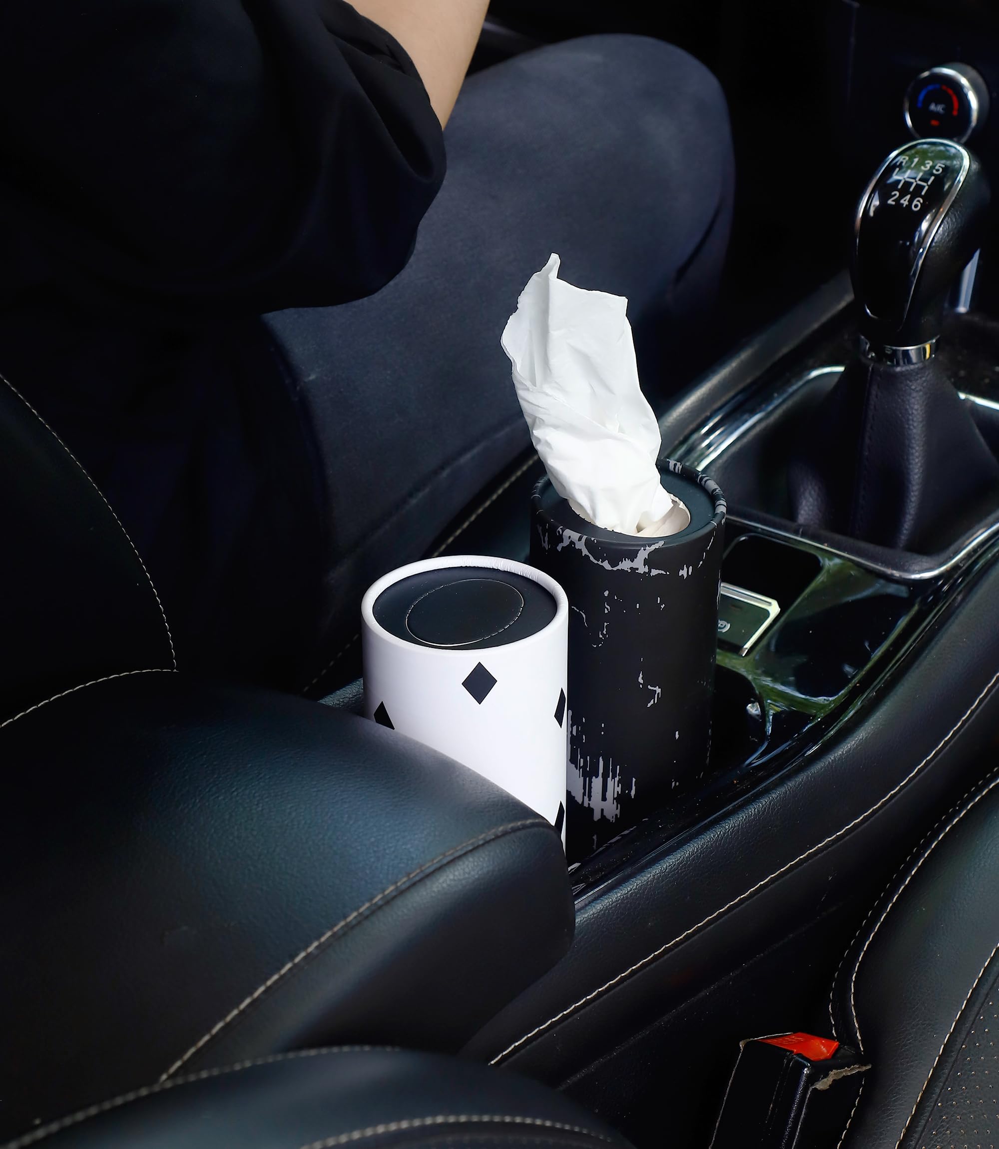 Car Tissue Holder with Travel Tissues - Black Cylinder Tissue Box Container Fits Car Cup Holders | Perfect for Road Trips, Commuting & Travel Accessories