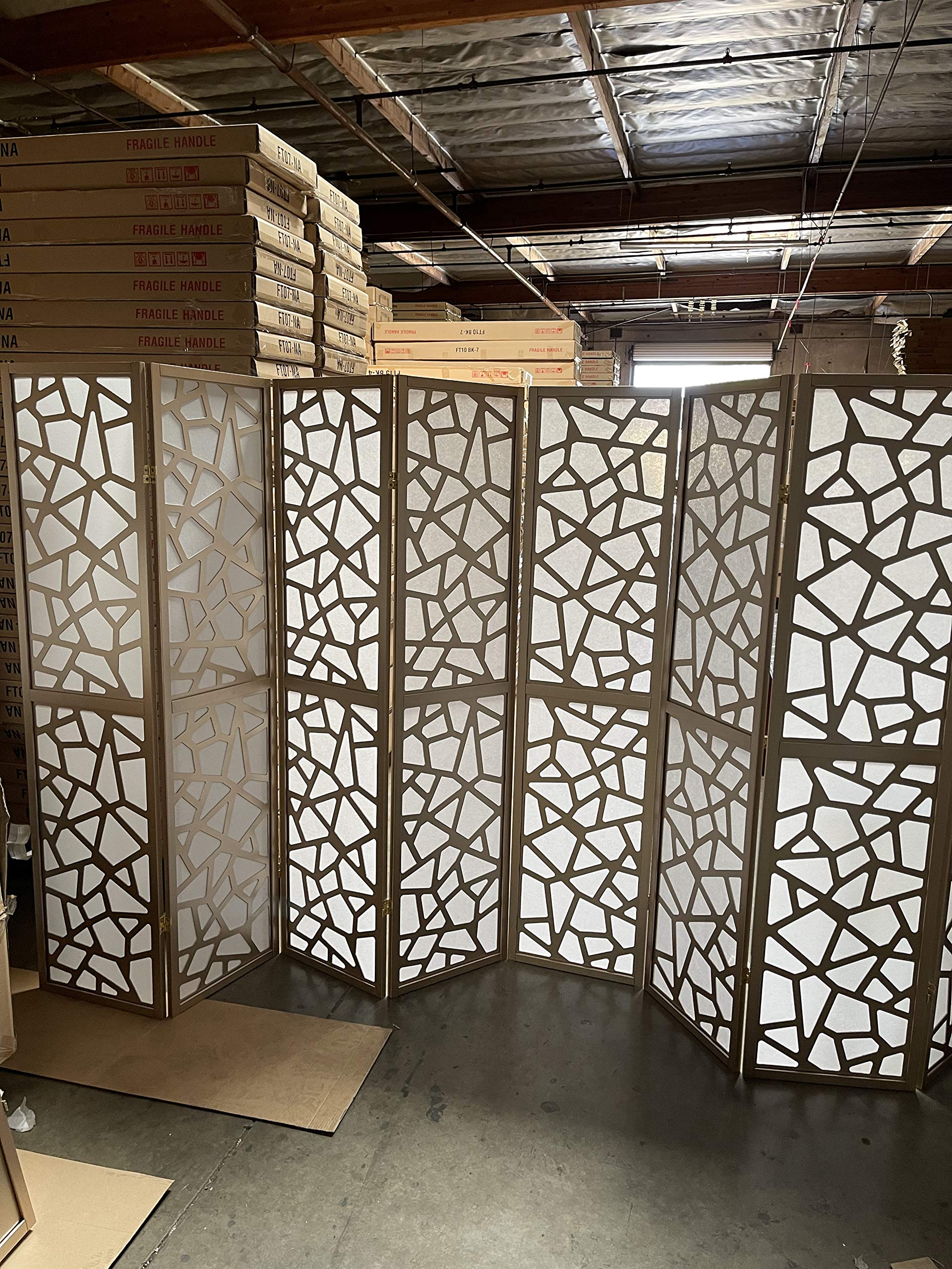 GYANO Modern Square Room Divider Screen - 3 to 10 Panel Folding Partition with Gold Finish (7 Panels) - Perfect for Home Office, Living Room Privacy & Studio Space Division