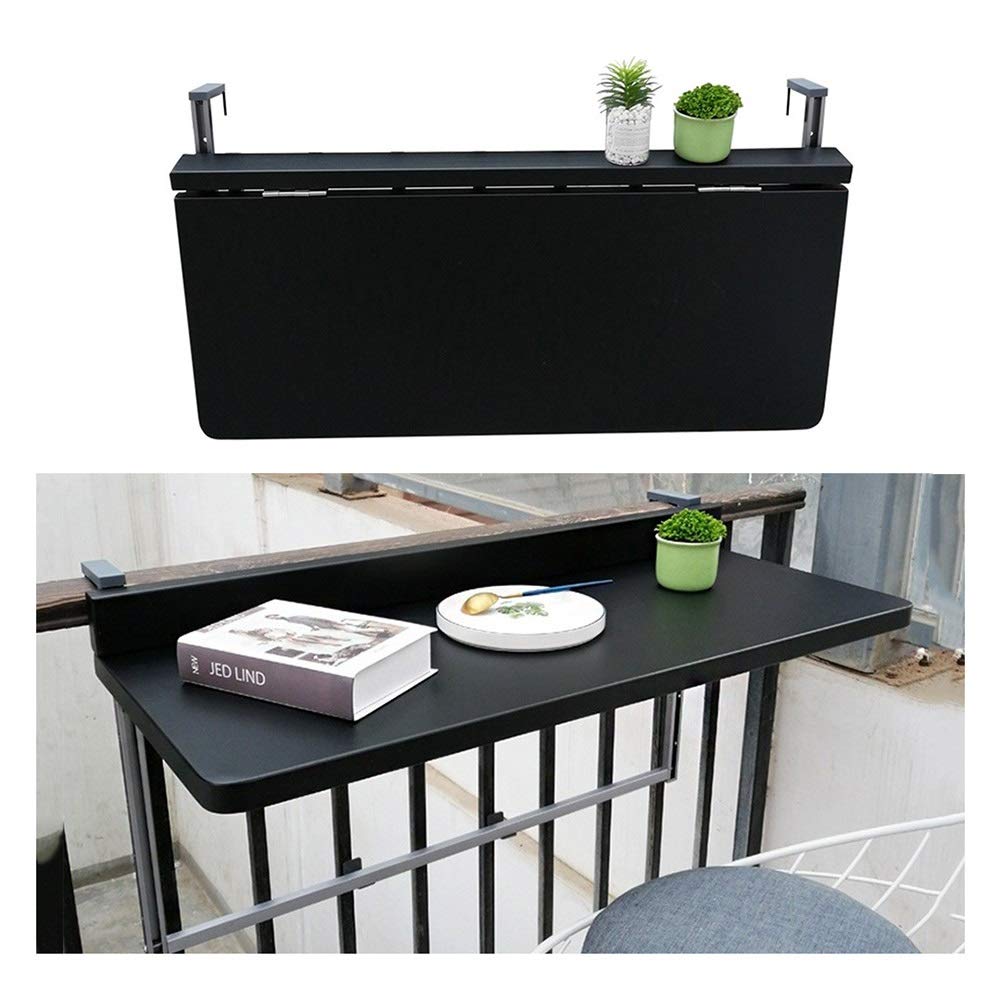 **Black Balcony Railing Hanging Table - 80x40cm Folding Outdoor Computer Desk, Creative Terrace Flower Stand & Courtyard Coffee Table by PENGFEI - Perfect for Small Spaces, Gardens & Balconies**