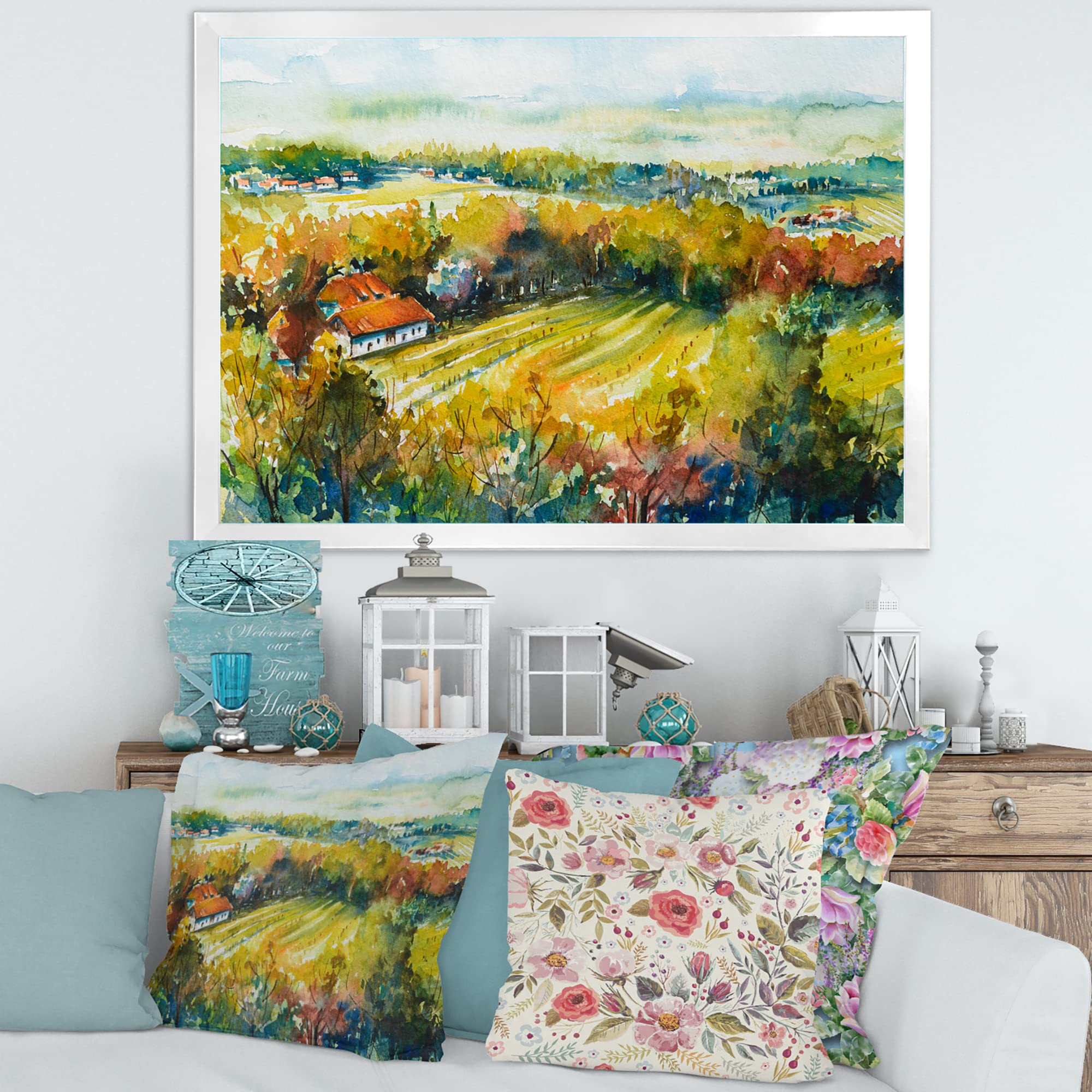 Rustic Autumn Landscape Framed Wall Art - Country Farmhouse Decor for Living Room, Bedroom & Office