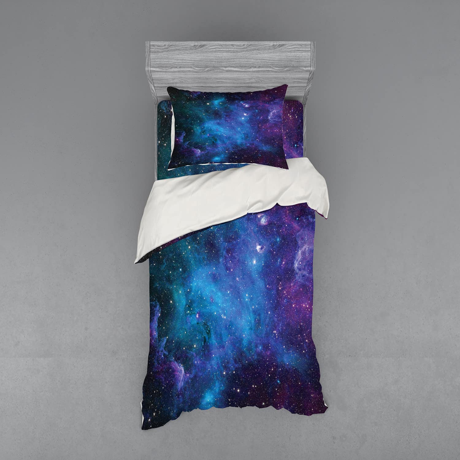Ambesonne Galaxy Duvet Cover Set - Twin Size 3-Piece Space Themed Bedding with Sham & Fitted Sheet, Navy Purple | Perfect for Astronomy Lovers, Kids' Room Decor & Sci-Fi Themed Bedrooms