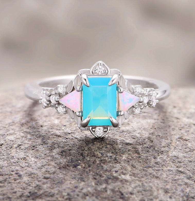 Opalescent Blue Sapphire Fairy Leaf Ring - Sterling Silver Jewelry for Women, Elegant Nature-Inspired Gift for Wedding, Party & Special Occasions