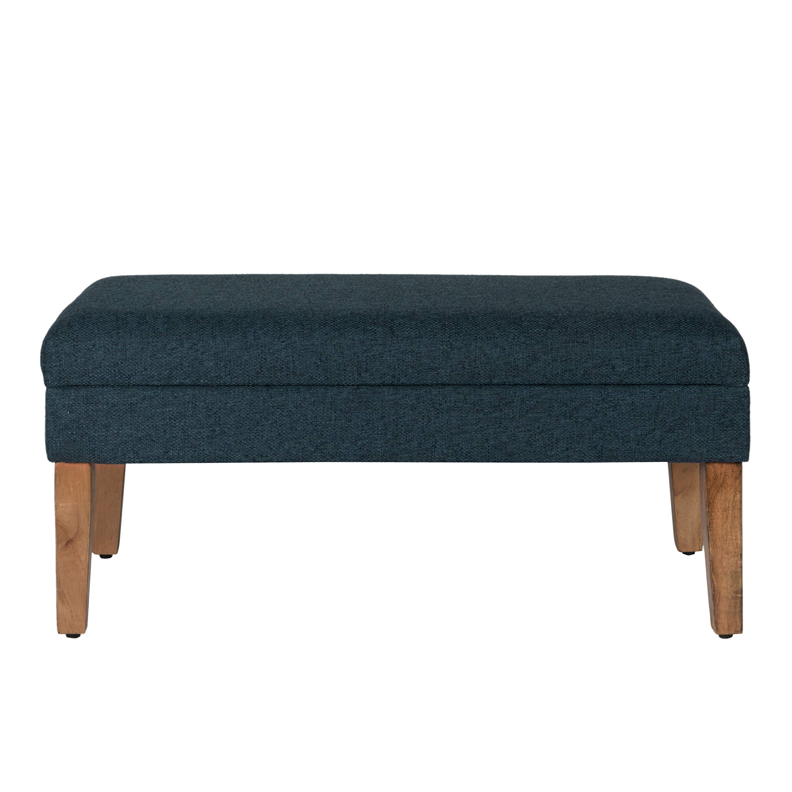 Homepop Upholstered Storage Ottoman Bench - Navy Woven Textured Decorative Furniture for Living Room & Bedroom | Multi-Functional Seat with Hidden Storage | Perfect for Extra Seating, Footrest & Home Organization