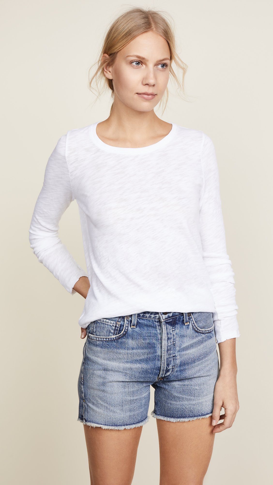 Women's Distressed Long Sleeve Vintage Washed T-Shirt - White XL | Casual Streetwear, Layering Essential for Fall & Winter Fashion