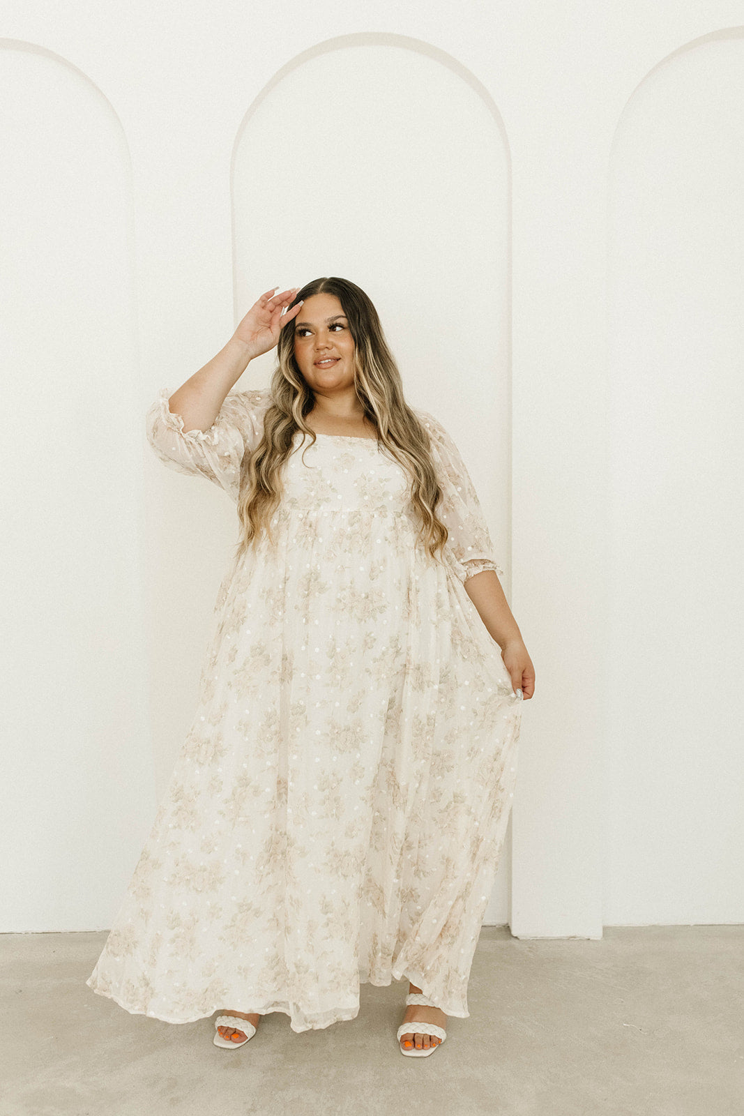 Elegant Cream Floral Smocked Maxi Dress for Women - Bump Friendly Maternity & Inclusive Sizing (S-3XL) | Perfect for Summer Weddings, Beach Vacations & Casual Outings