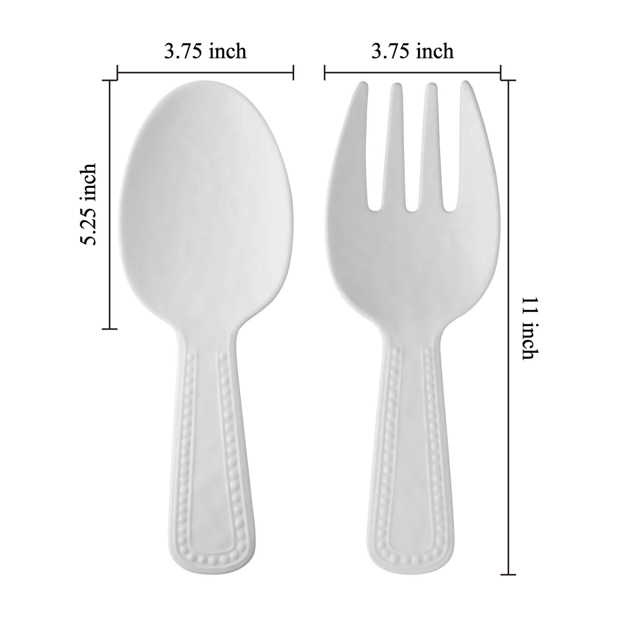UPware Pebble Melamine Salad Servers Set - 10.75 Inch White Serving Utensils (Fork & Spoon) for Tossing Salad, Pasta, Fruit | Perfect for Dinner Parties, BBQs, Picnics & Buffet Serving