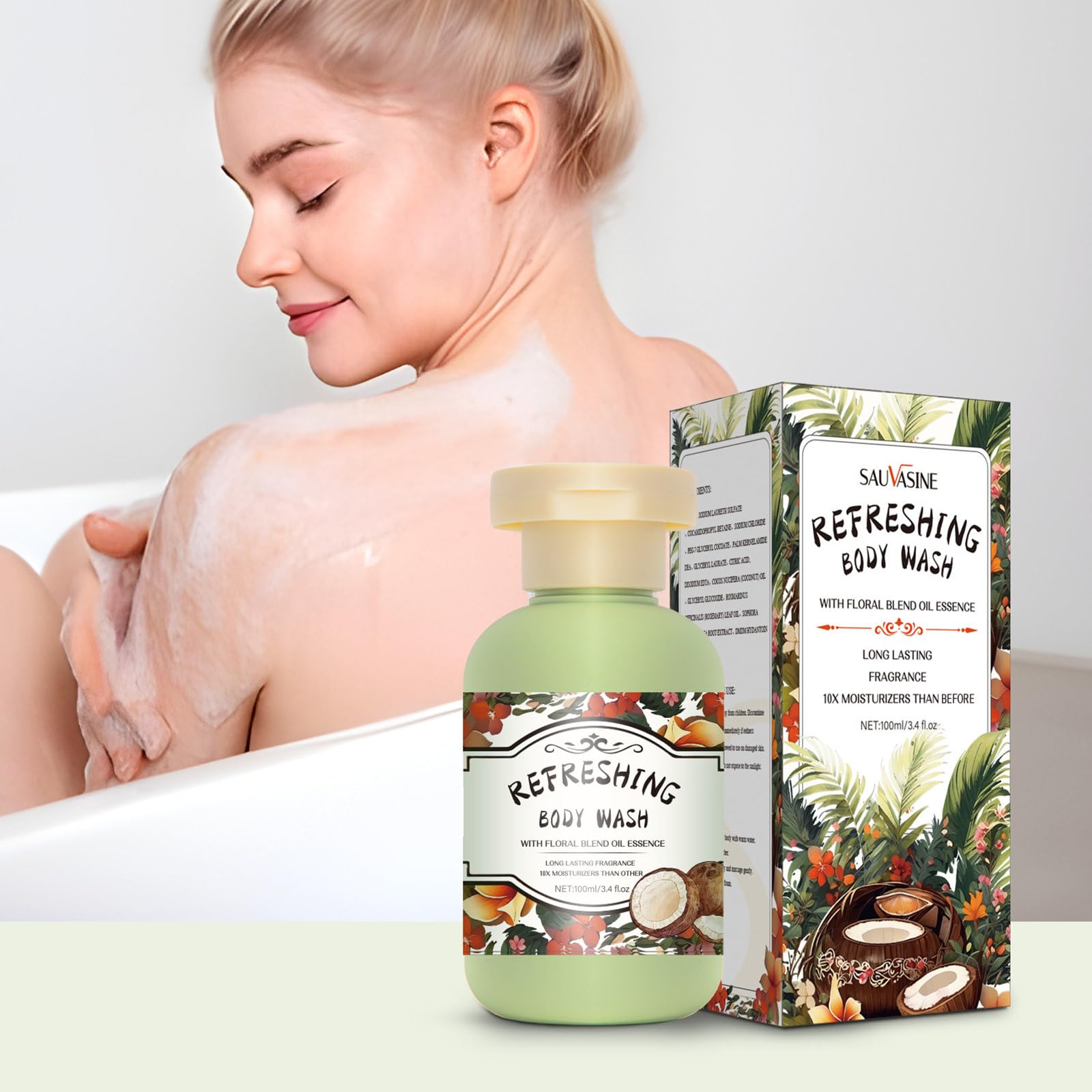 Exfoliating Coconut Body Wash with Fruit Extract & Natural Ingredients - Nourishing, Moisturizing Shower Gel for Dry Skin - 3.5 fl oz | Refreshing Daily Cleanser for Smooth, Soft Skin | Perfect for Spa Days & Post-Workout Shower