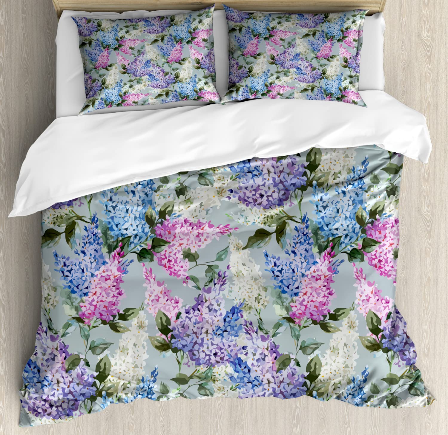 Ambesonne Mauve Duvet Cover Set - Twin Size 2-Pack with 2 Duvet Covers & 2 Pillowcases | Hyacinth Garden Floral Leaf Branch Summer Botanical Pattern in Lilac Fuchsia | Soft Bedding for Guest Room, Dorm, or Summer Home Decor
