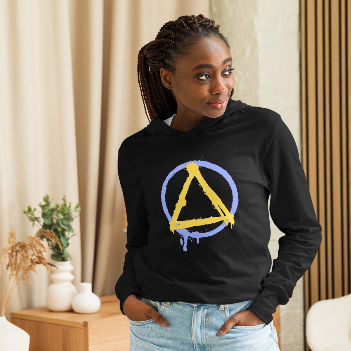 Graffiti Sobriety Symbol 'Nope' Hooded Long Sleeve Tee - Streetwear Fashion for Urban Lifestyle & Music Festivals