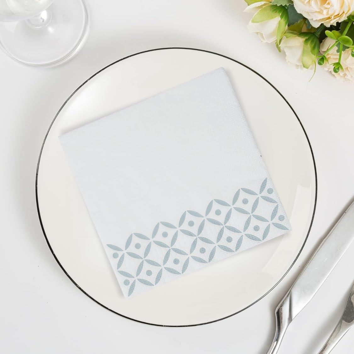Silver Geometric Paper Napkins - 16 Pack Elegant Party Supplies for Weddings, Birthdays & Dinner Parties